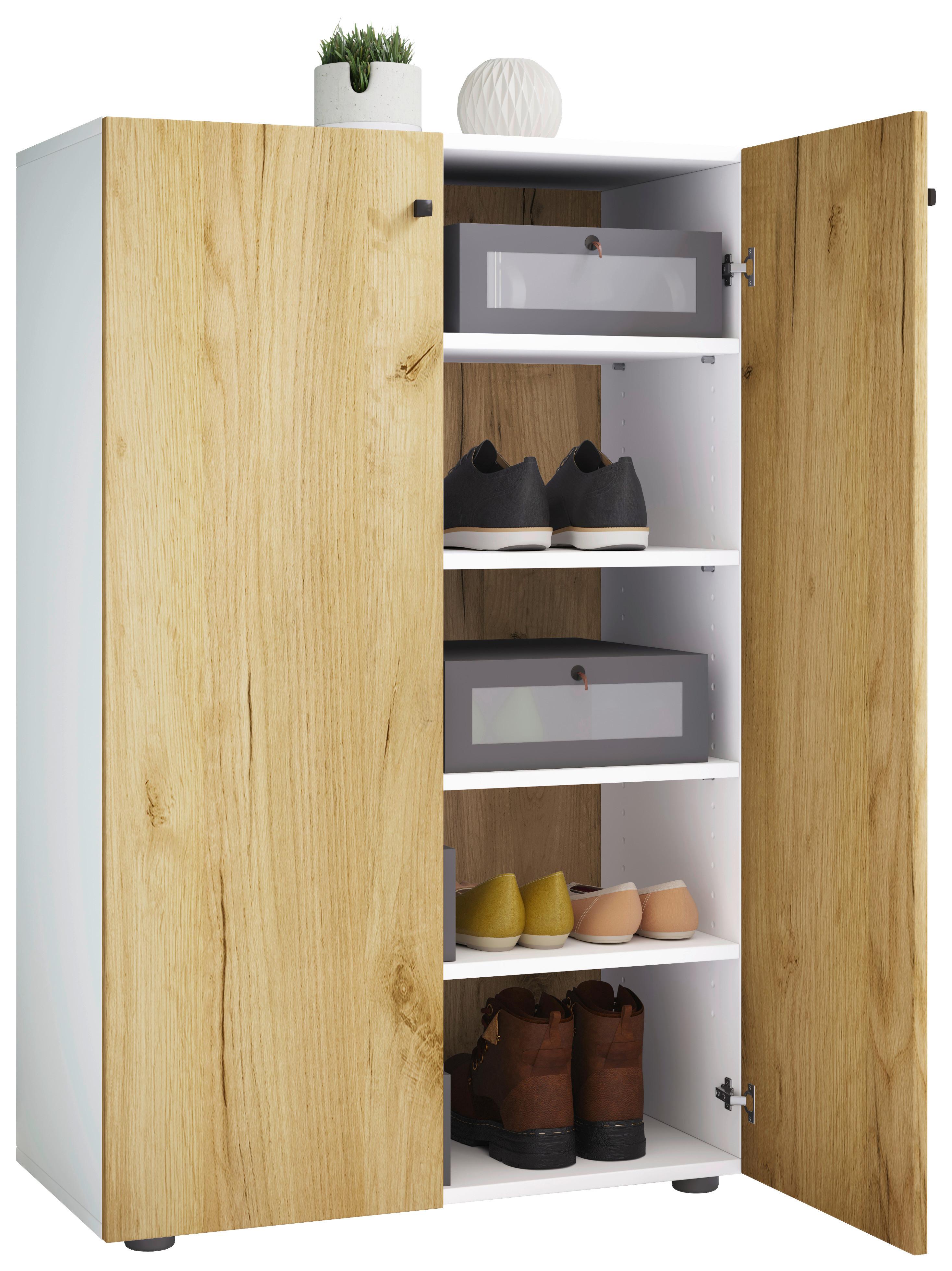 Schuhschrank Lona Weiß Honigeiche Dekor - Honigeiche/Schwarz, Design, Holzwerkstoff (70/110/39cm) - MID.YOU