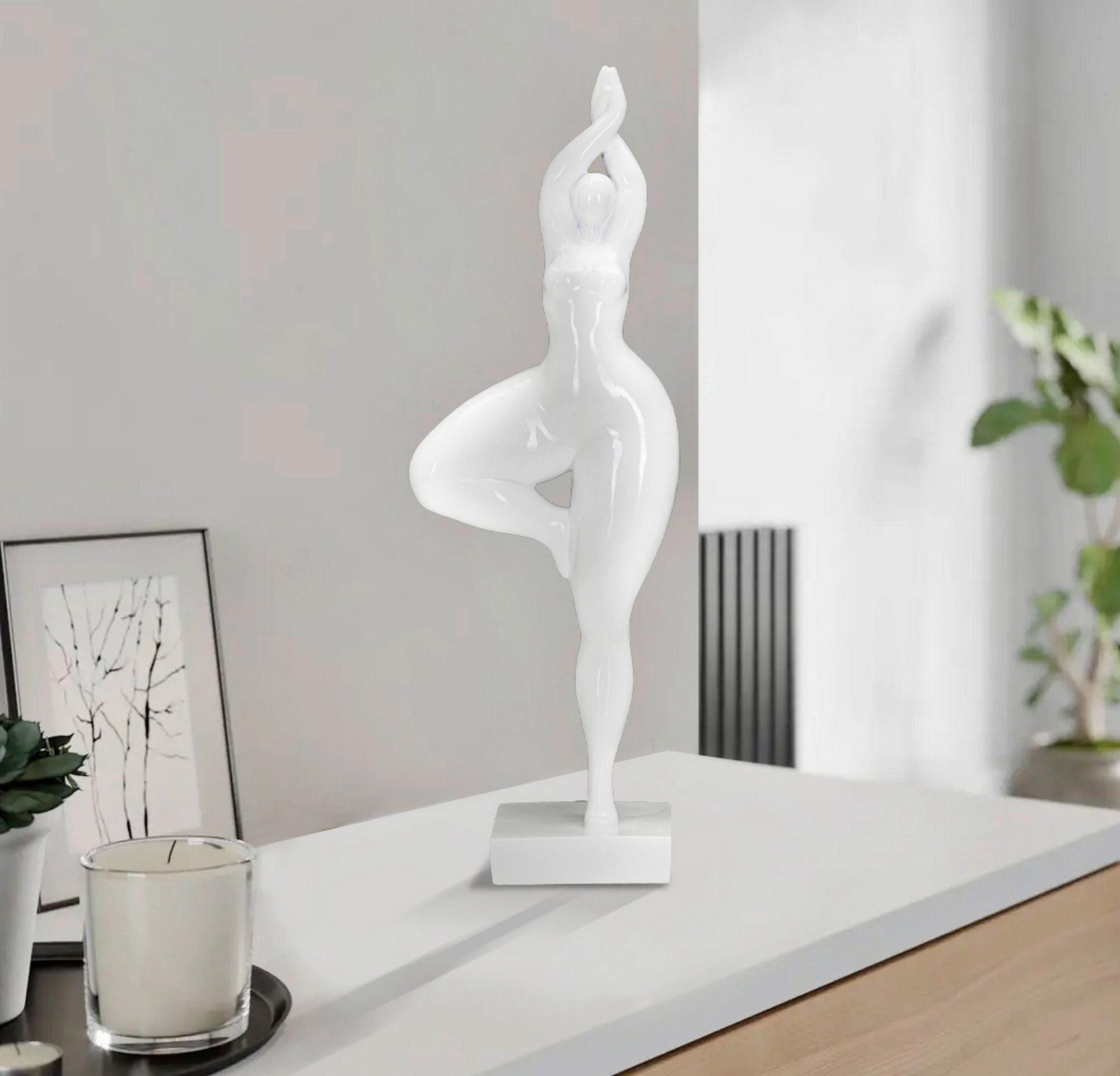 Skulptur Woman Yoga Weiß, B: 16 cm - Weiß, Basics, Kunststoff (16/45,8/9cm)