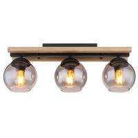 Deckenleuchte 15569-3Dw - Dunkelbraun/Schwarz, Natur, Glas/Holz (60/15/20,5cm) - Globo