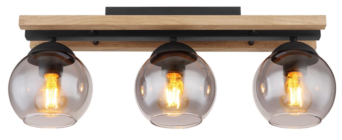 Deckenleuchte 15569-3Dw - Dunkelbraun/Schwarz, Natur, Glas/Holz (60/15/20,5cm) - Globo
