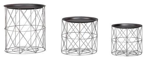 Couchtisch rund abnehmbare Tischplatte 3er-Set, Schwarz - Silberfarben/Schwarz, MODERN, Metall (40/40/45cm) - MID.YOU