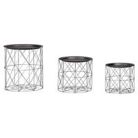 Couchtisch rund abnehmbare Tischplatte 3er-Set, Schwarz - Silberfarben/Schwarz, MODERN, Metall (40/40/45cm) - MID.YOU