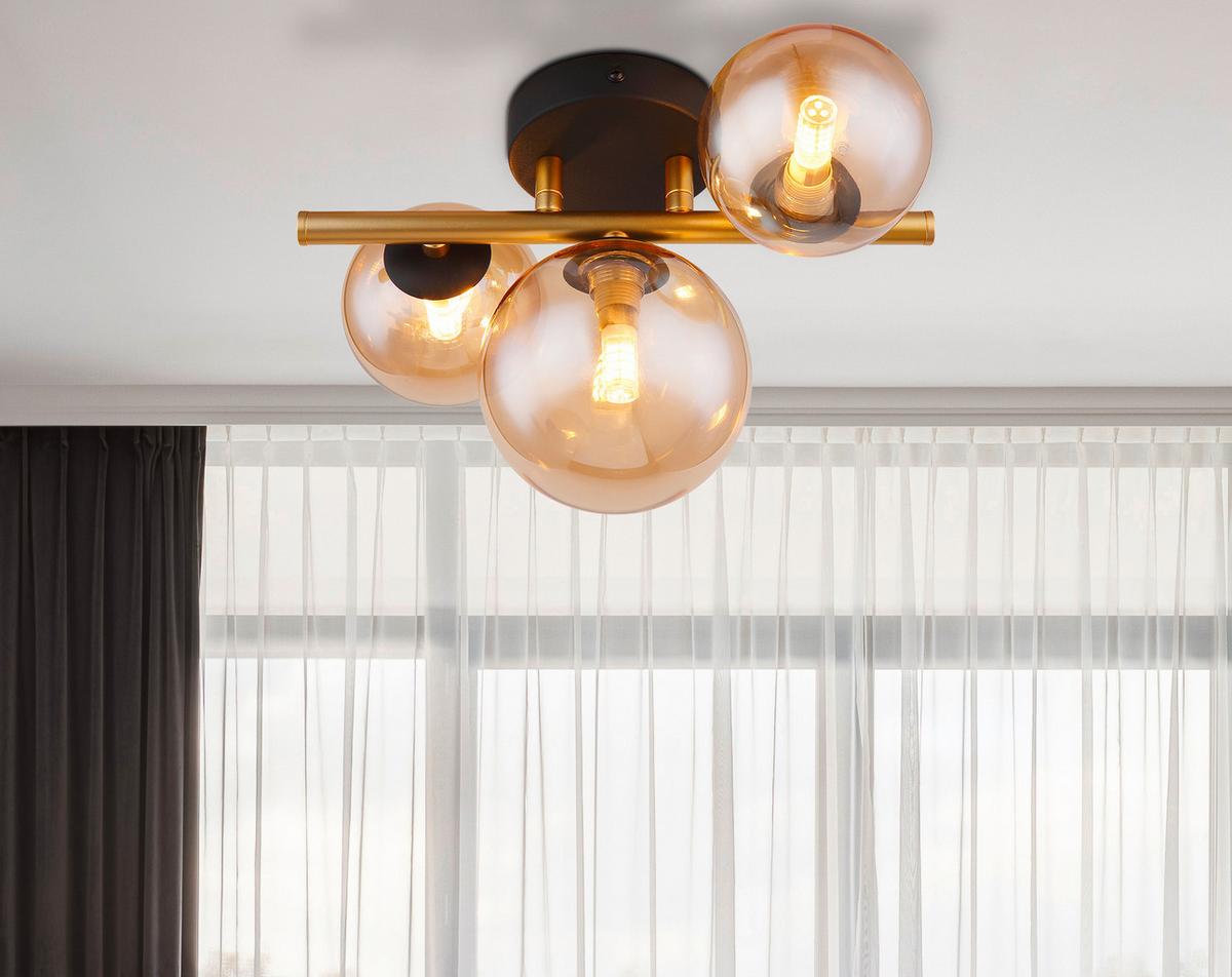 Led Falilámpa 56135-3w - fekete/sárgarézszínű, Design, Üveg/fém (28/21/19cm) - Globo