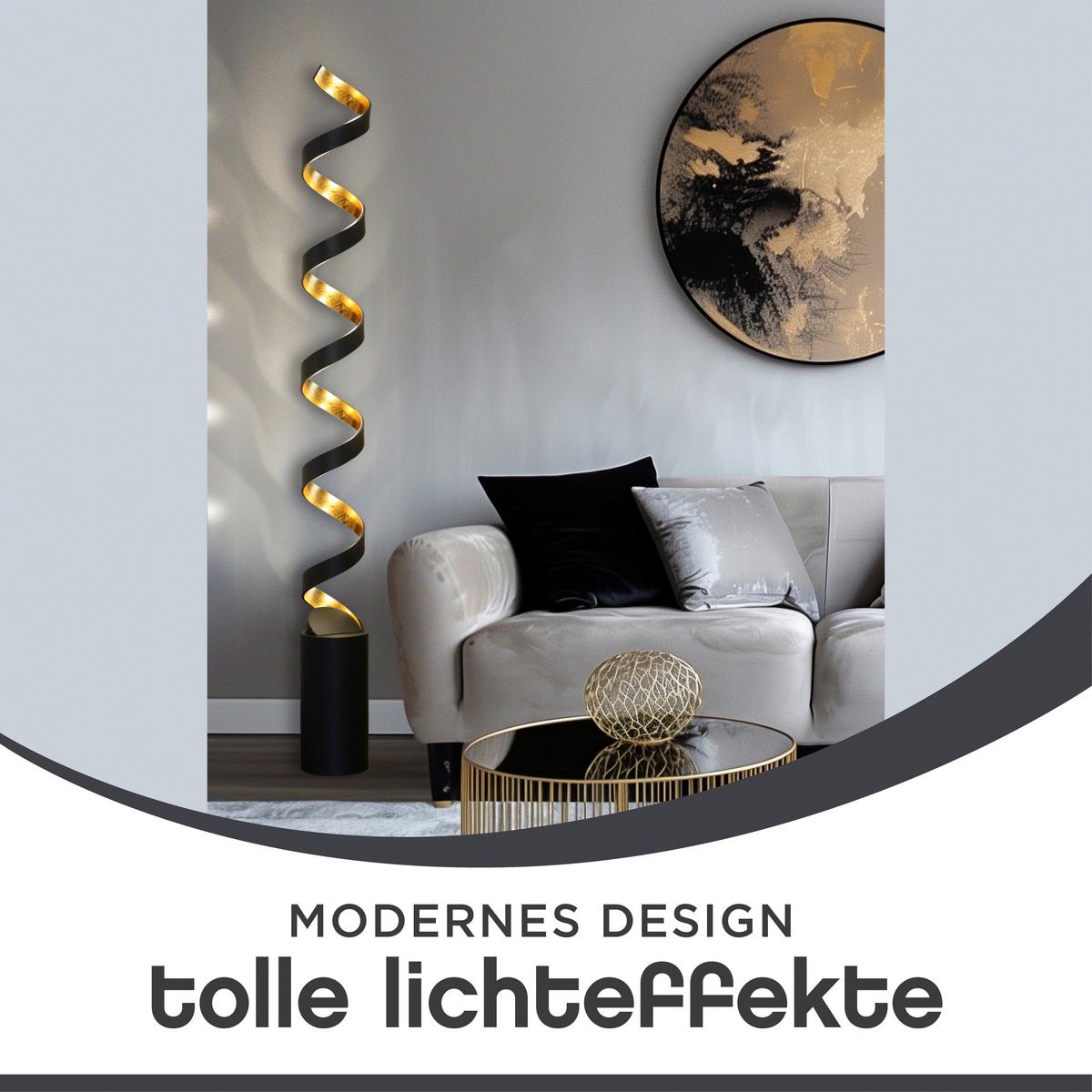 Led-stehlampe Helix Schwarz / Goldfarben Spiralförmig - Goldfarben/Schwarz, Design, Metall (14,5/152cm)