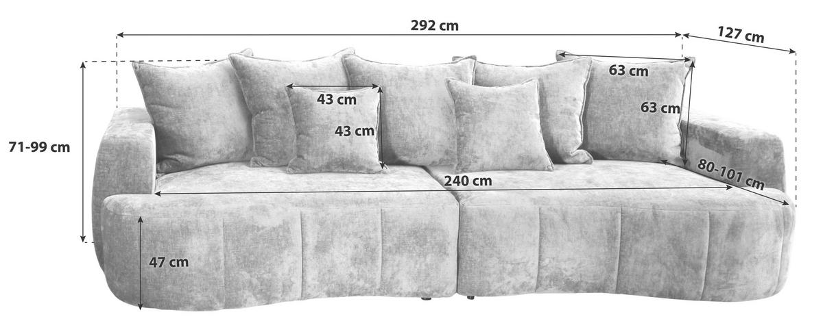 Boxspringsofa Berg - Beige/Schwarz, Trend, Textil (292/71-99/127cm) - Livetastic