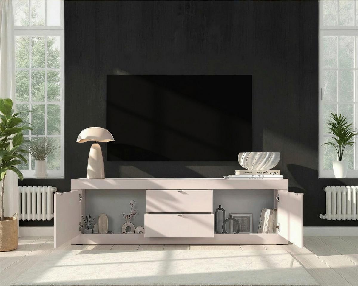 Lowboard Basic Kaschmir B: 210 Cm - Kaschmir/Schwarz, Design, Holzwerkstoff (210/65/43cm) - MID.YOU