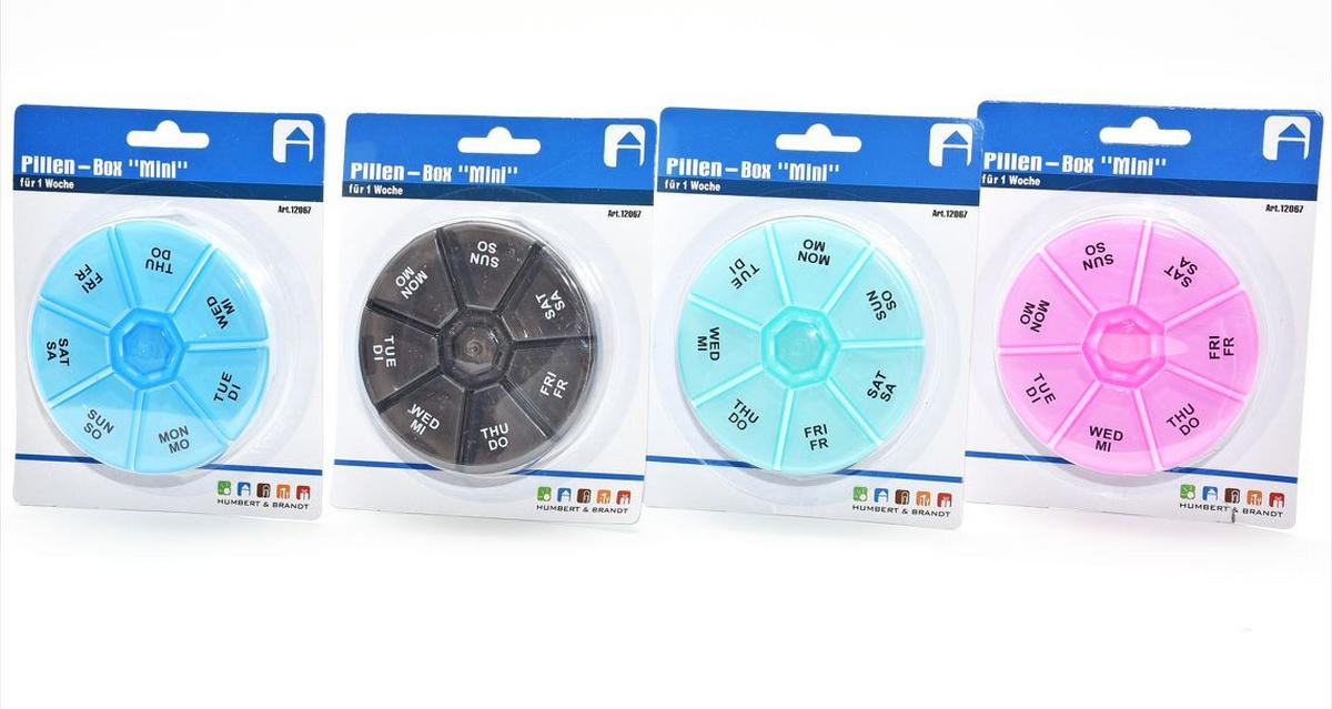 Medikamentenbox Mini 7 Tage Zum Aufklappen Rund - Rosa/Hellblau, Basics, Kunststoff (9/2cm)