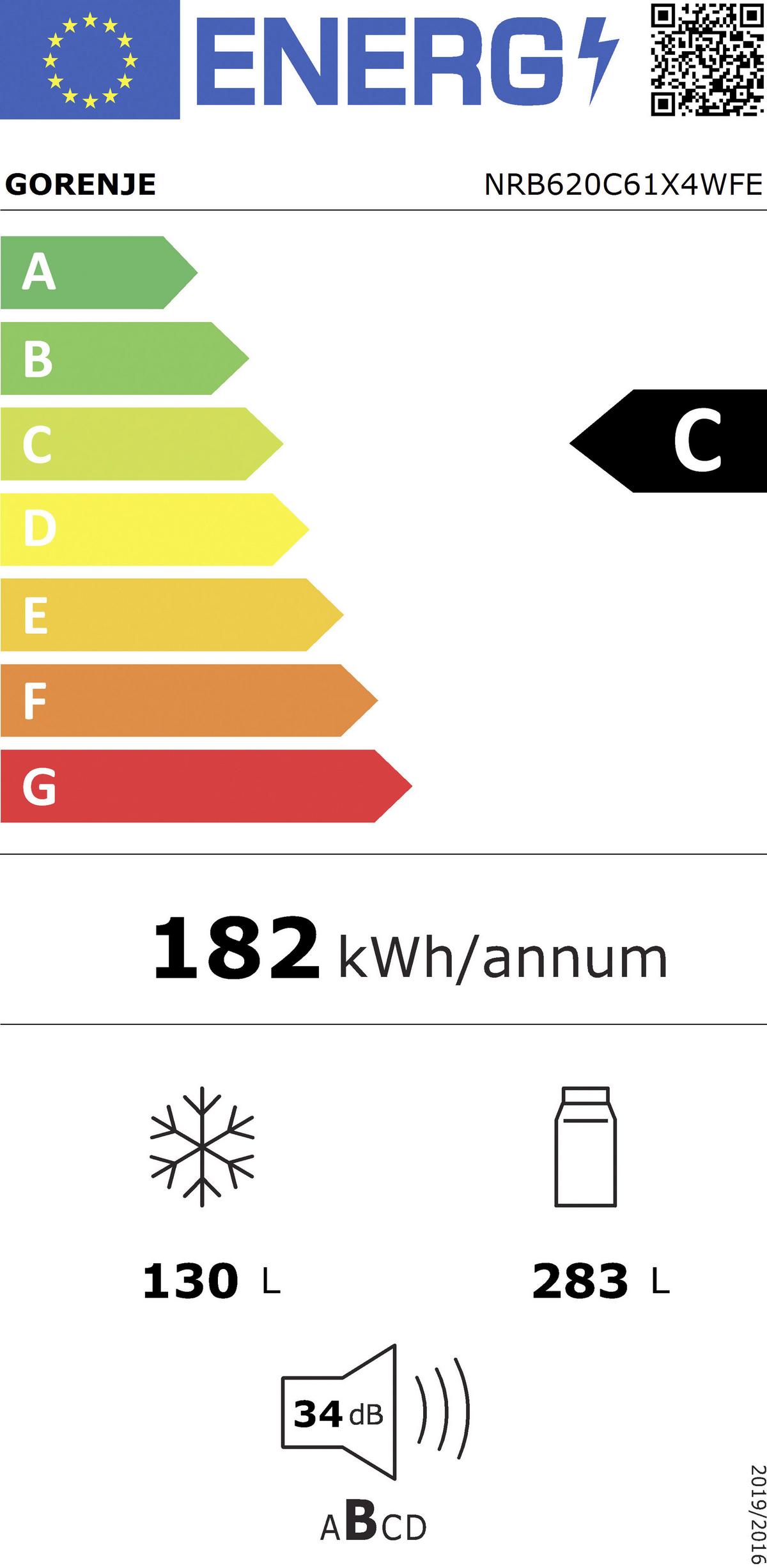 Kühl-gefrier-kombination Nrb620c61x4wfe, Eekl: C - Edelstahlfarben, Basics, Glas/Kunststoff (59,5/203/65,8cm) - Gorenje
