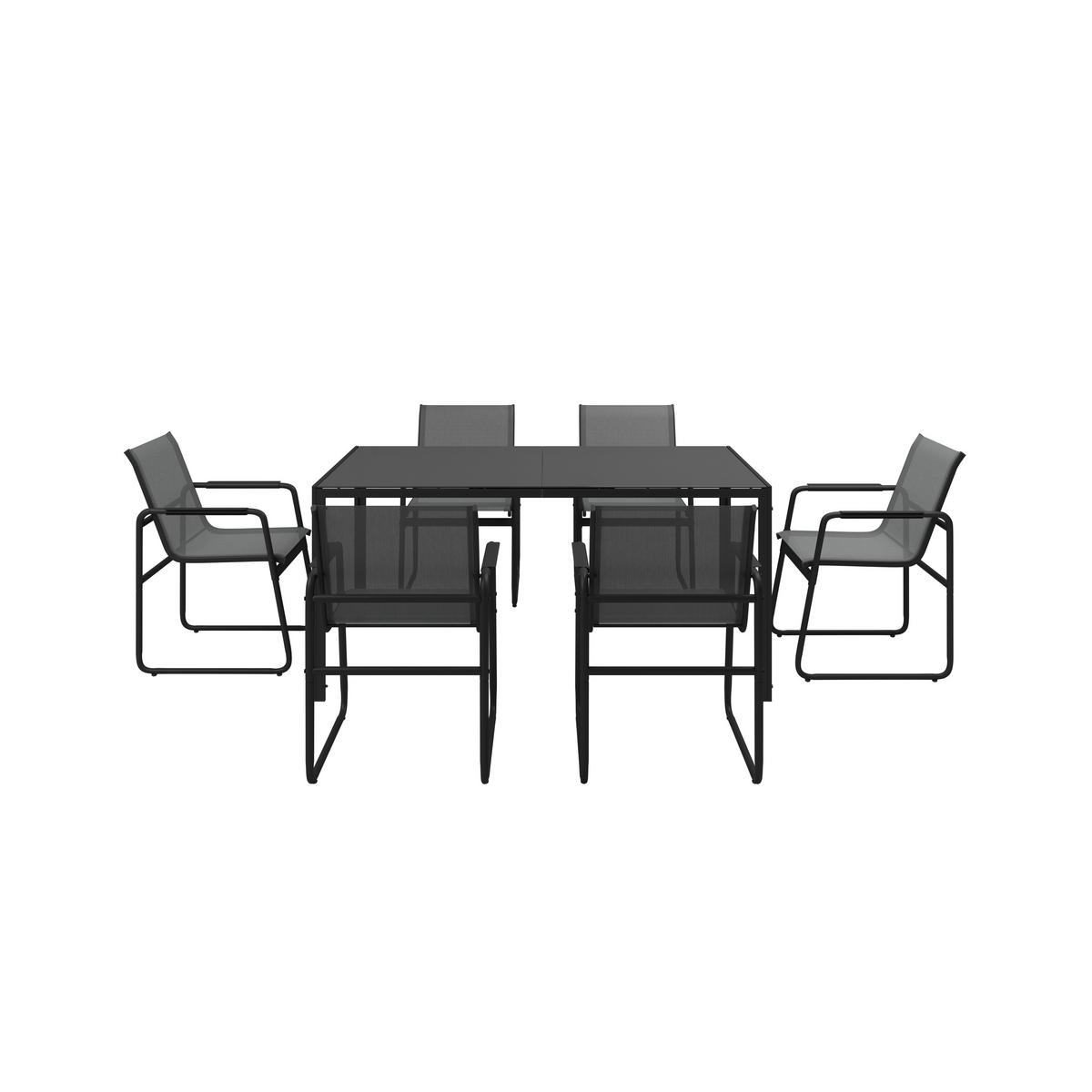 Gartenmöbel Set 7-tlg. Toulon Aus Metall/textil/glas - Dunkelgrau/Schwarz, MODERN, Glas/Textil (50/90/82/75/59,5/160cm) - Beldano