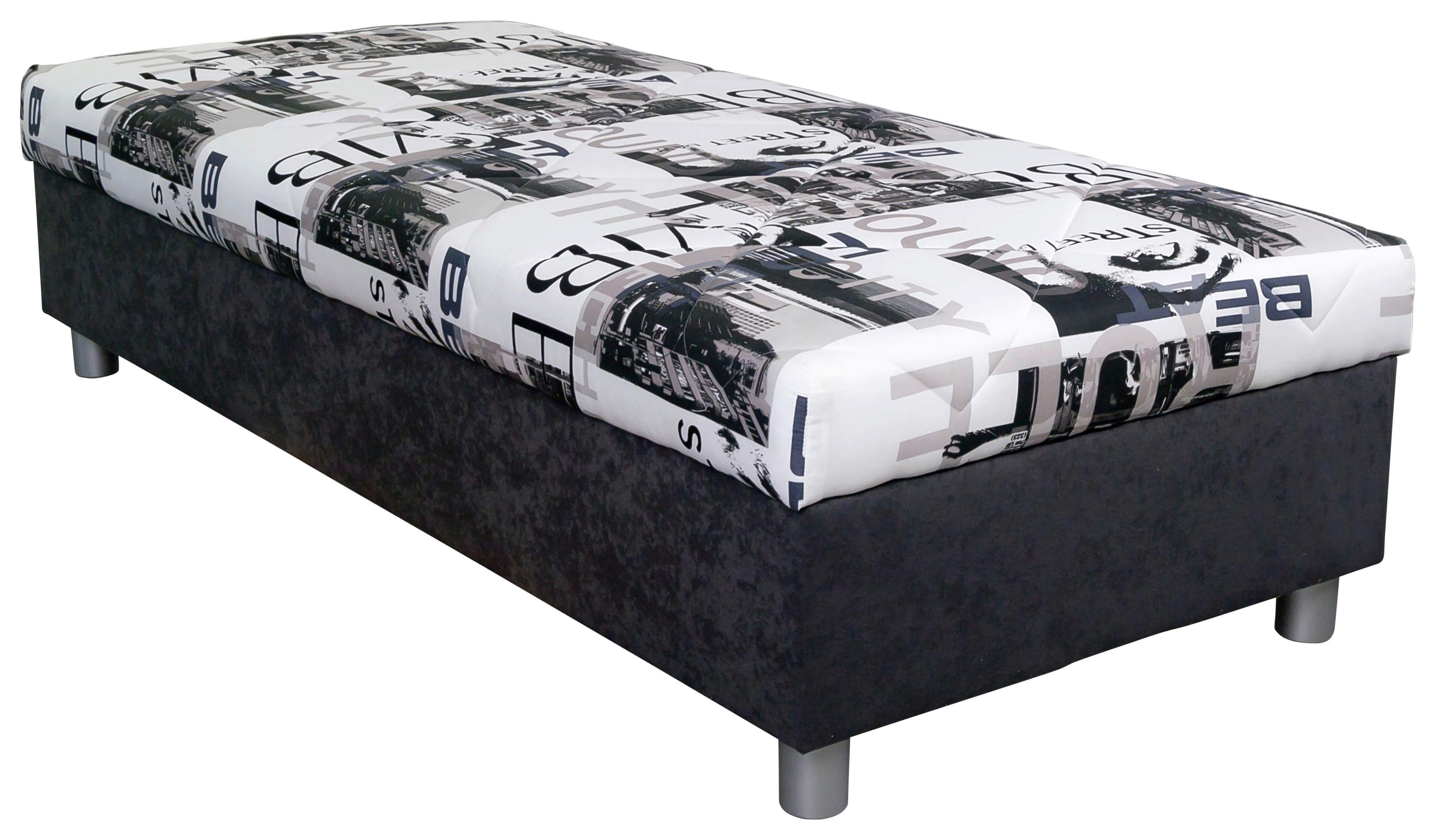 Váľanda s úložným priestorom Bengi, 90x200 cm - čierna/biela, textil/plast (90/200cm)