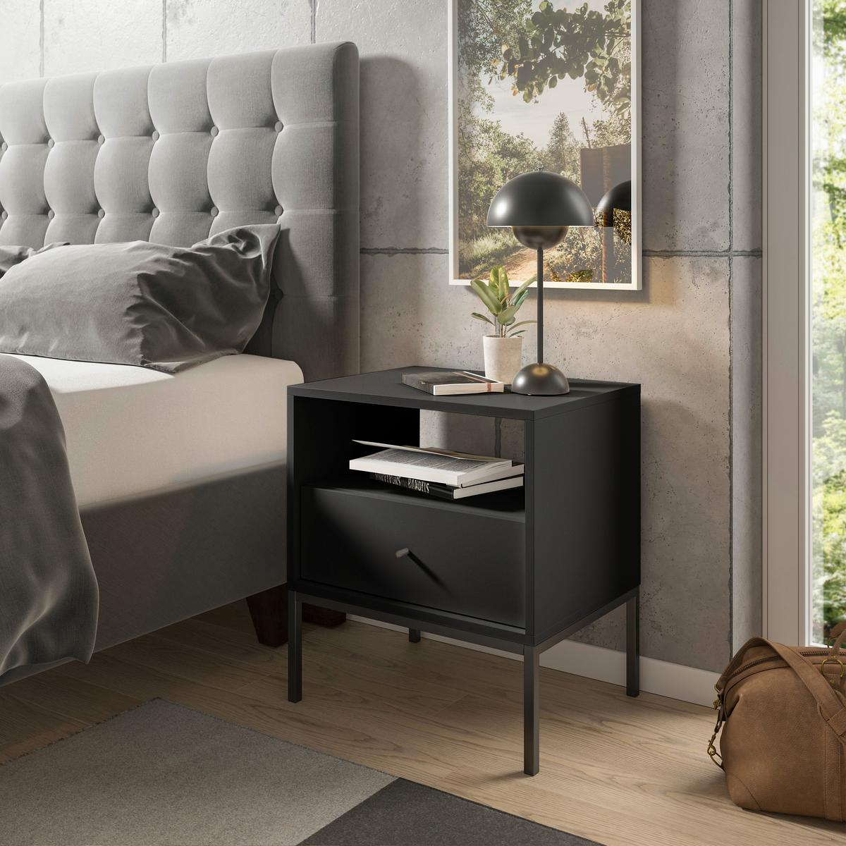 Nachkästchen Graphitfarben H: 56 cm Ines - Schwarz/Graphitfarben, MODERN, Holzwerkstoff (54/56/39cm) - MID.YOU