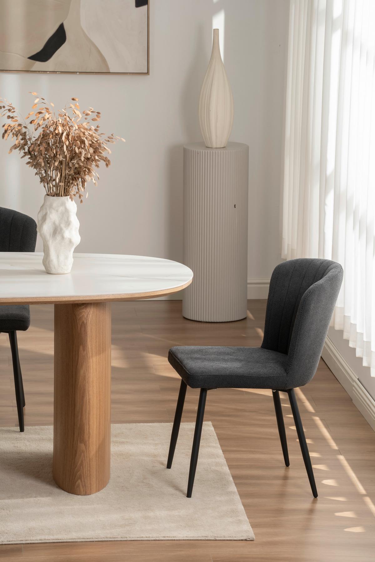 Vierfußstuhl Abbie Leinenoptik Schwarz, B: 52 Cm - Schwarz, KONVENTIONELL, Holz/Textil (52/82/60cm) - P & B