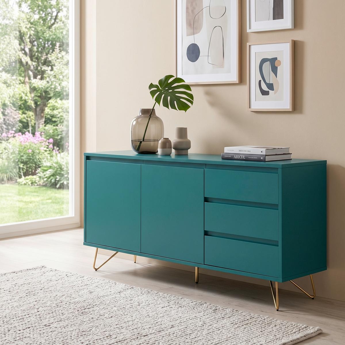 SIDEBOARD Blau B: 150cm - Blau/Messingfarben, Design, Holzwerkstoff (150/70/40cm) - Livetastic