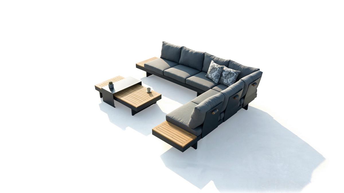 Loungegarnituren 4-Tlg. Holz/Metall - Anthrazit/Akaziefarben, Basics, Holz/Metall (245/70/78cm) - Gardenson