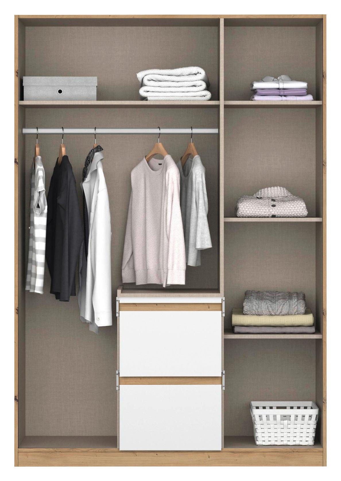 Drehtürenschran Nidda Eiche Artisan/Weiß B: 136 cm - Weiß/Eiche Artisan, Basics, Holzwerkstoff (136/197/54cm) - Rauch Möbel