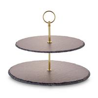 Etagere Rund Metall/Naturstein D: 30/24 cm 2-Stöckig - Goldfarben, Basics, Stein/Metall (30/25/40cm) - Echtwerk