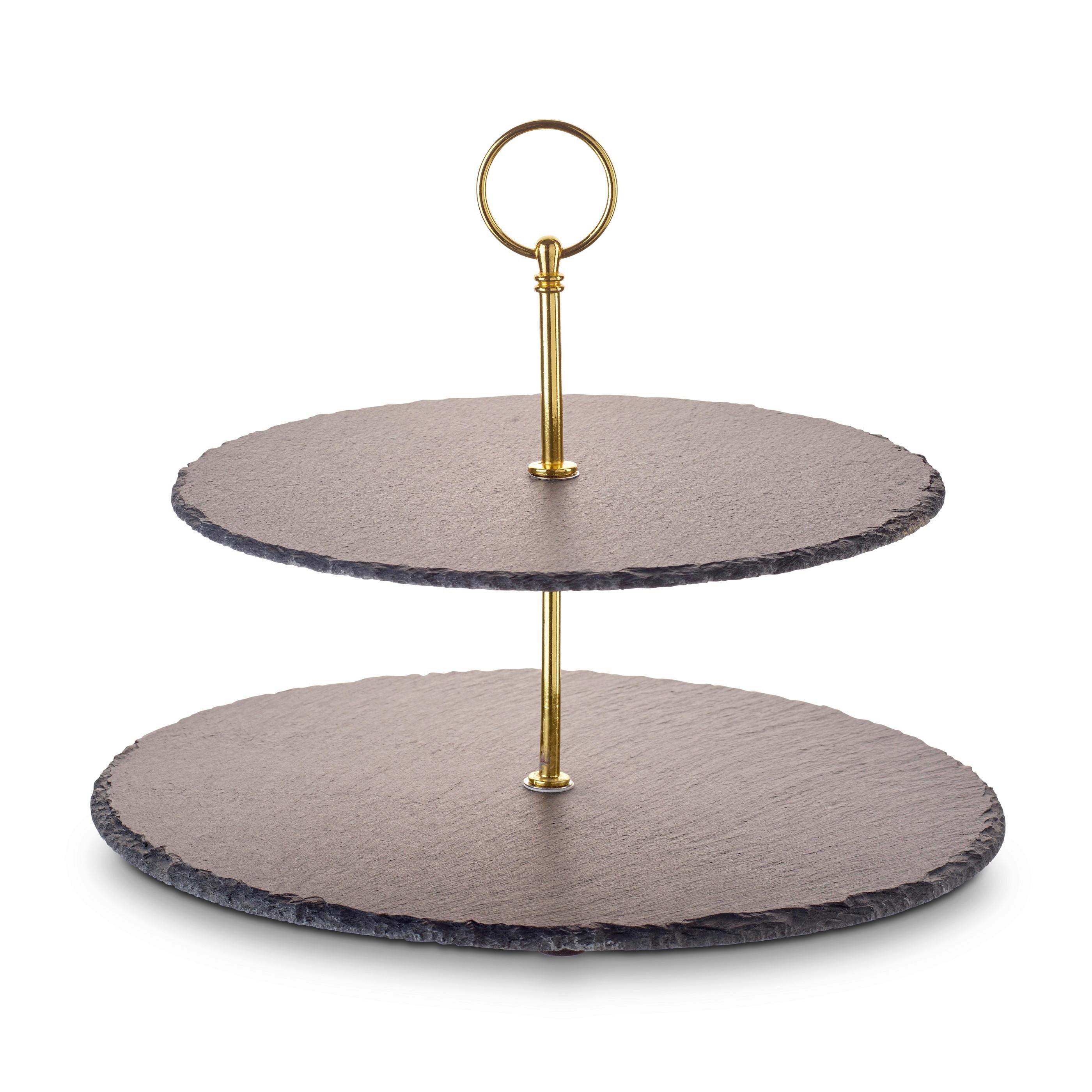 Etagere Rund Metall/Naturstein D: 30/24 cm 2-Stöckig
