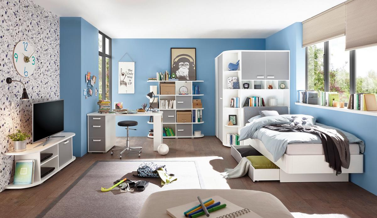 TV-Element Yoris B: 141,6 cm Weiß/Grau - Weiß/Grau, Design, Holzwerkstoff (141,6/44,8/36cm) - MID.YOU