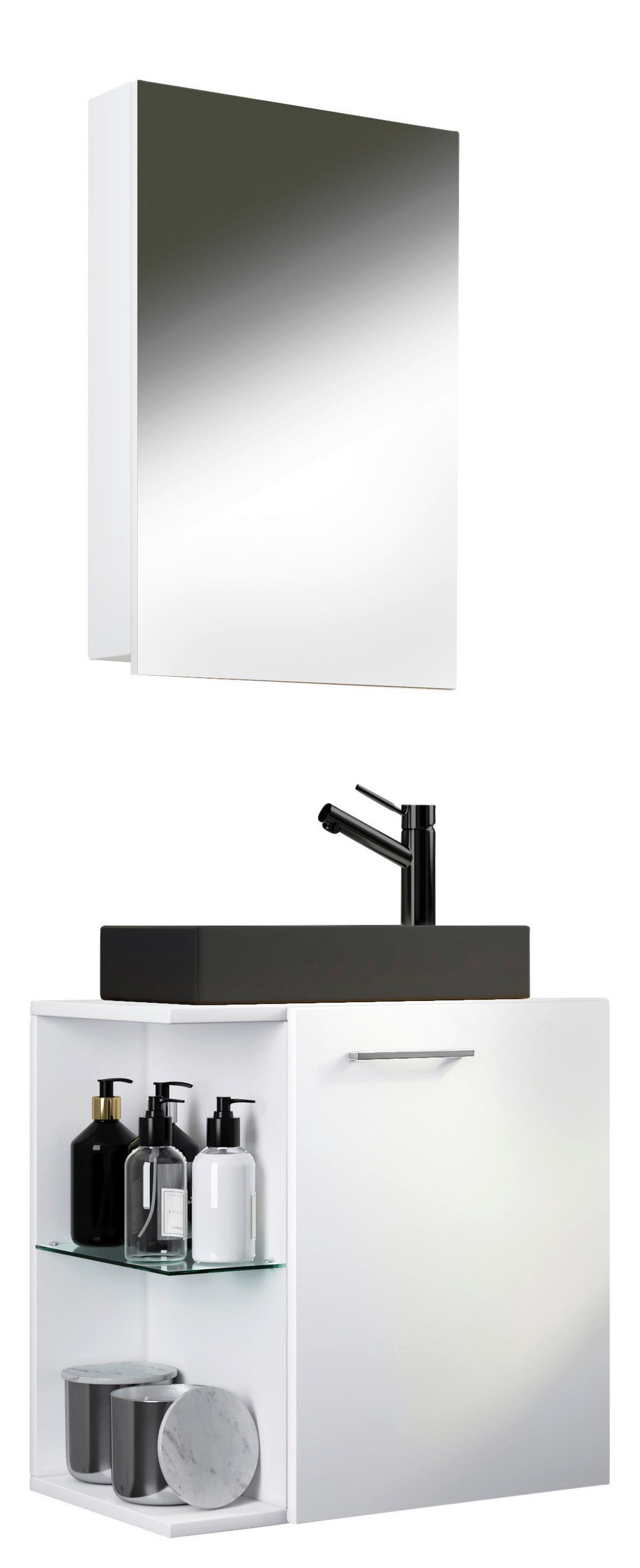 Gästebad Hausa Bl - Schwarz/Weiß, MODERN, Glas/Keramik (52cm) - MID.YOU