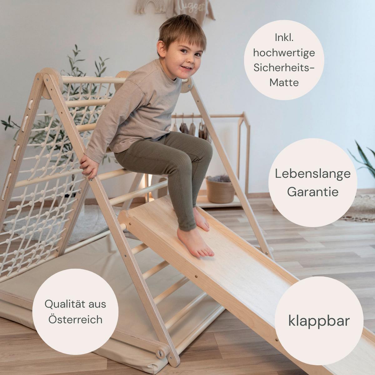 klappbares Klettergerüst mit Sicherheitsmatte - Multicolor/Weiß, Basics, Holz (105/110/100cm) - CLIFF