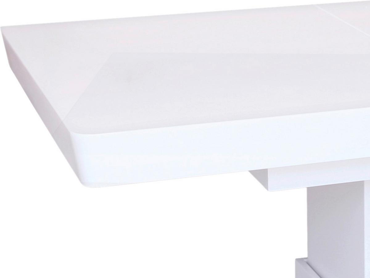 Couchtisch höhenverstellbar + ausziehbar Manchester, Weiß - Edelstahlfarben/Weiß, MODERN, Holzwerkstoff/Metall (120-160/50-78/80cm)