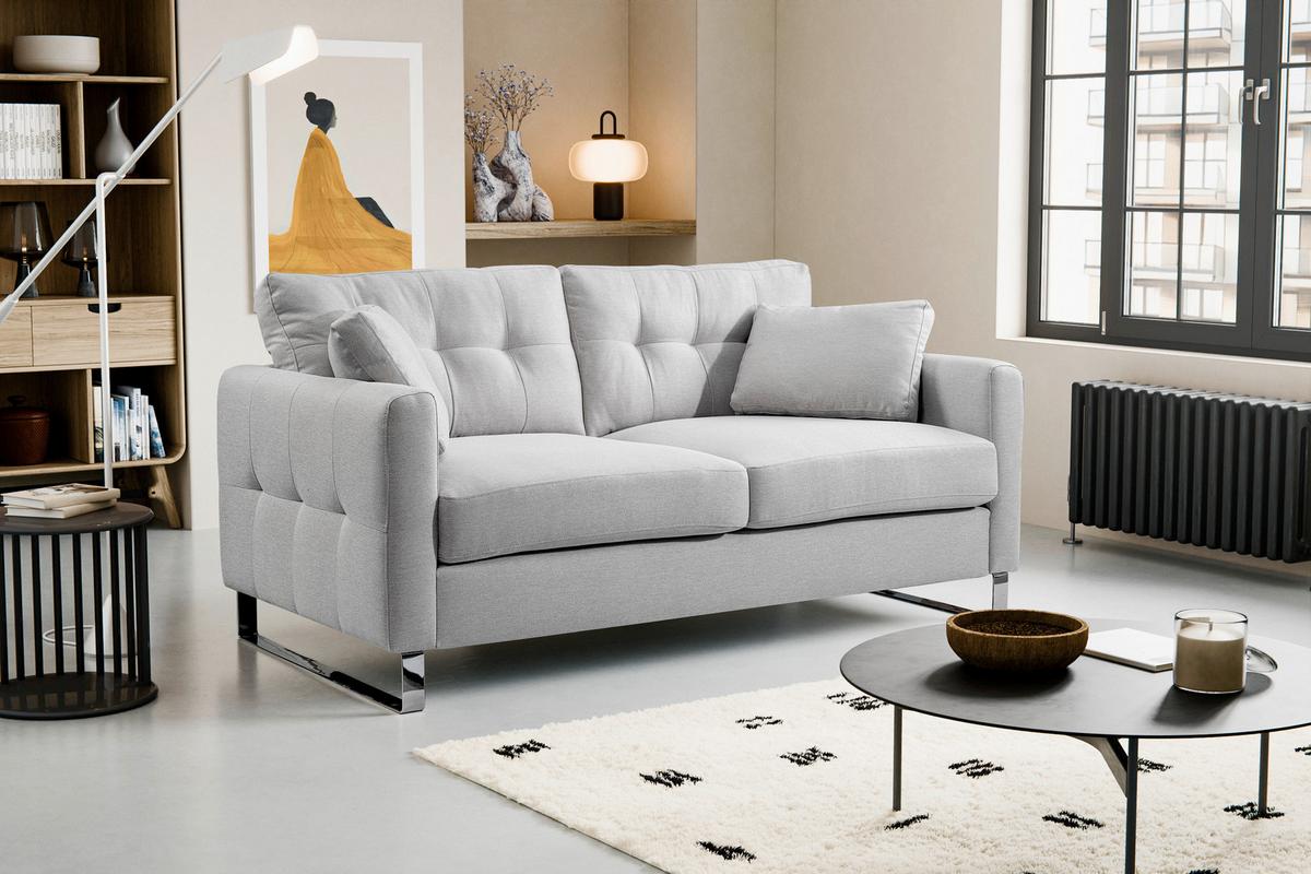 2-Sitzer-Sofa Hera Hellgrau B: 172cm - Chromfarben/Hellgrau, Basics, Holz/Textil (172/92/94cm) - MID.YOU