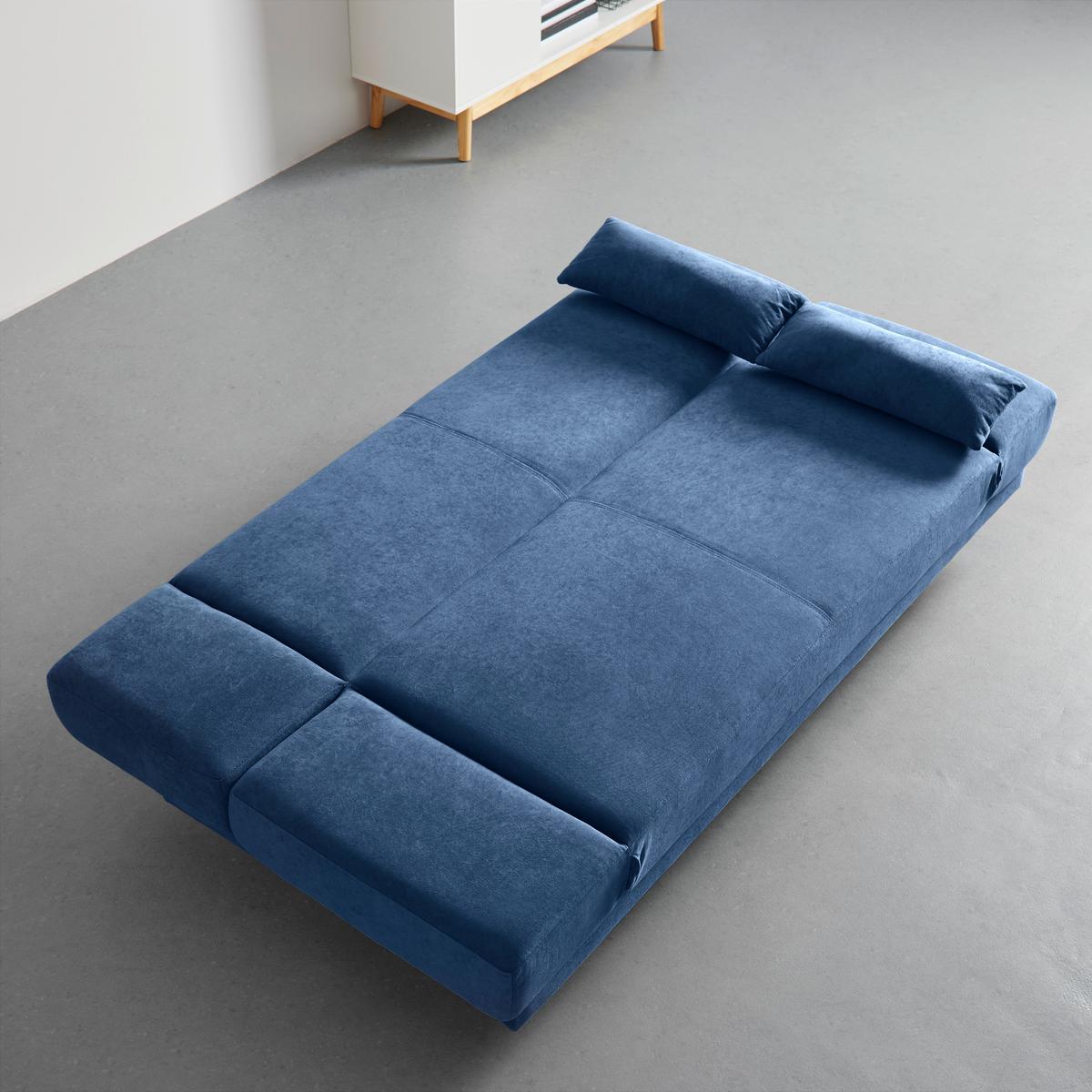 Pohovka FUNKY modrá - modrá/přírodní barvy, Moderní, dřevo/textil (183/73/79cm) - Bessagi Home