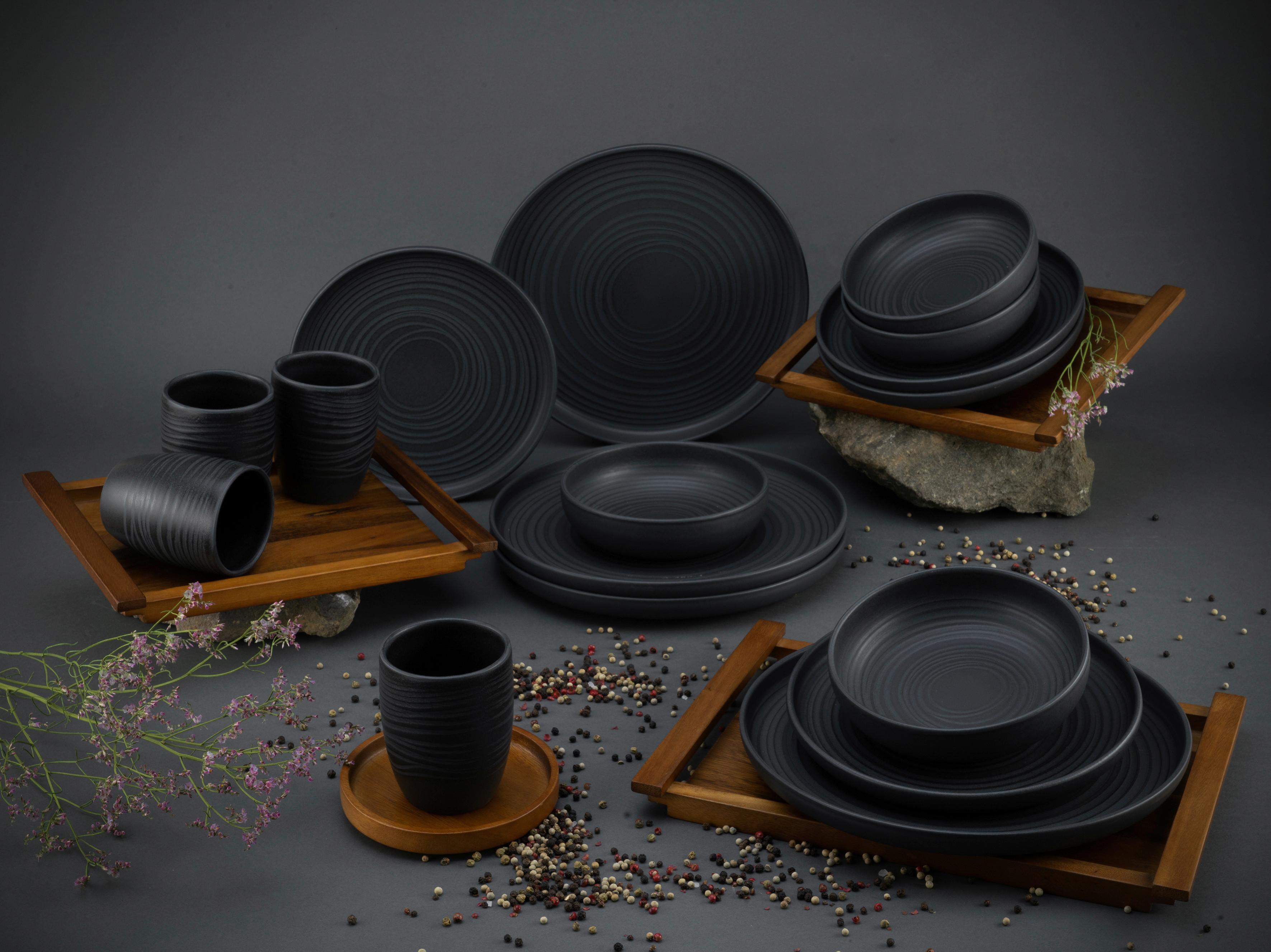 Kombiservice Lava Stone 4 Personen Geschirr Set - Anthrazit, MODERN, Keramik (40,5/37/49,5cm) - Creatable