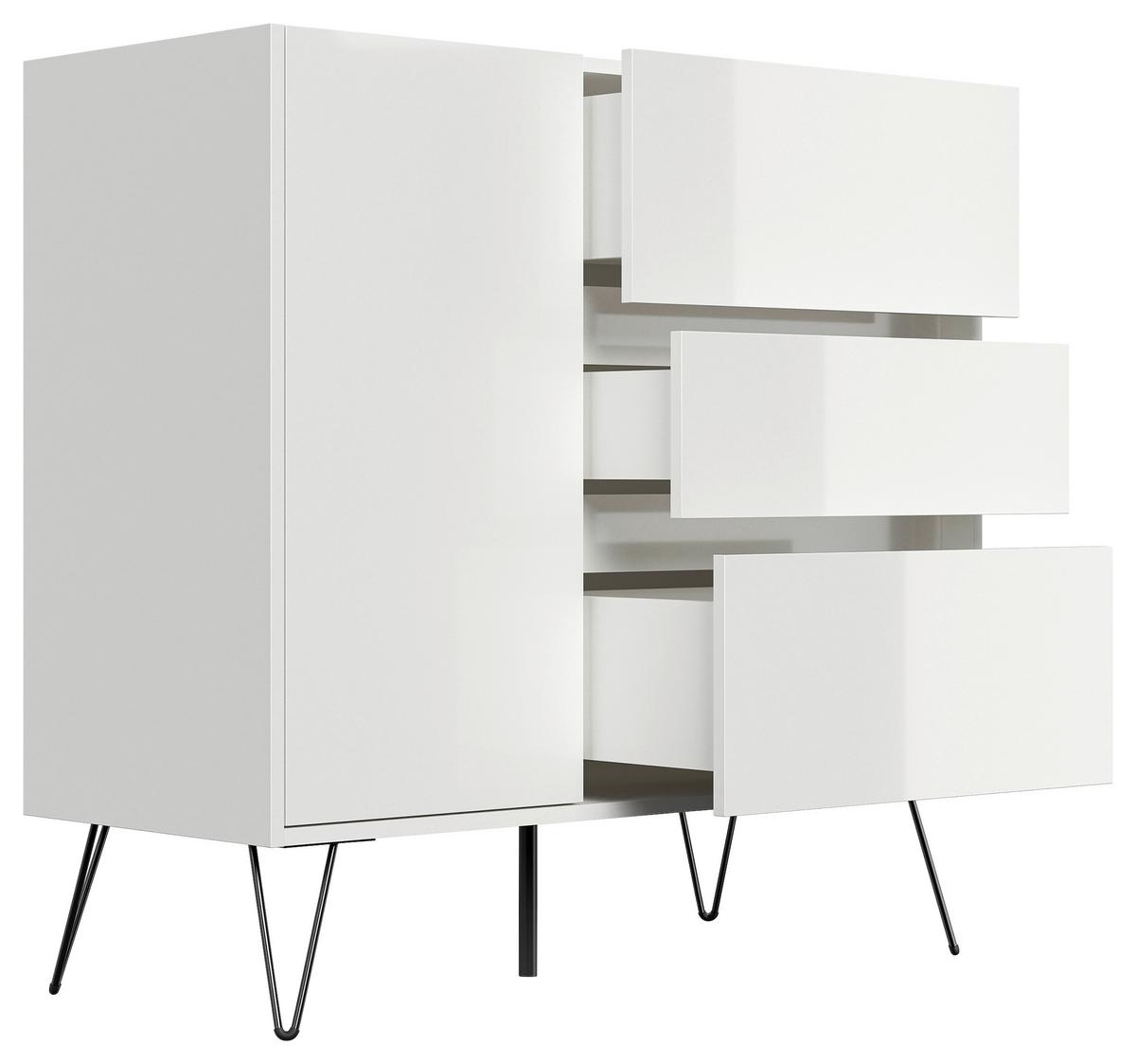 Sideboard Posseik Industrial Weiß B: 99 cm - Weiß Hochglanz/Schwarz, Design, Holzwerkstoff (99/93,6/42cm) - MID.YOU