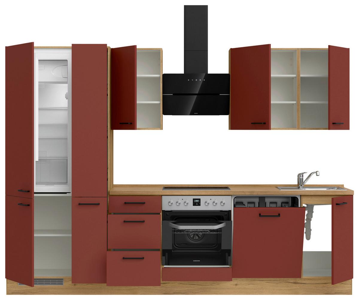 Küchenleerblock Easytouch High-Line, H7 Links - Eichefarben/Rot, MODERN, Holzwerkstoff (300cm) - Nobilia