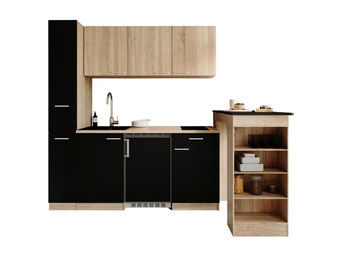 Küchenblock Ingrid Schwarz/Eichefarben B: 180cm - Eichefarben/Schwarz, Design, Holzwerkstoff (180cm) - Respekta