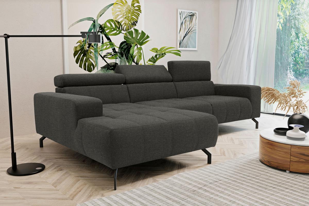 Gepolstertes Ecksofa in Dunkelbraun mit verstellbaren Kopfteilen