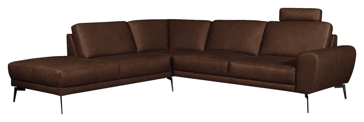 Ecksofa Spring D. Scwarz S: 250x273 cm - Dunkelbraun/Schwarz, Design, Leder (250/273cm) - Livetastic