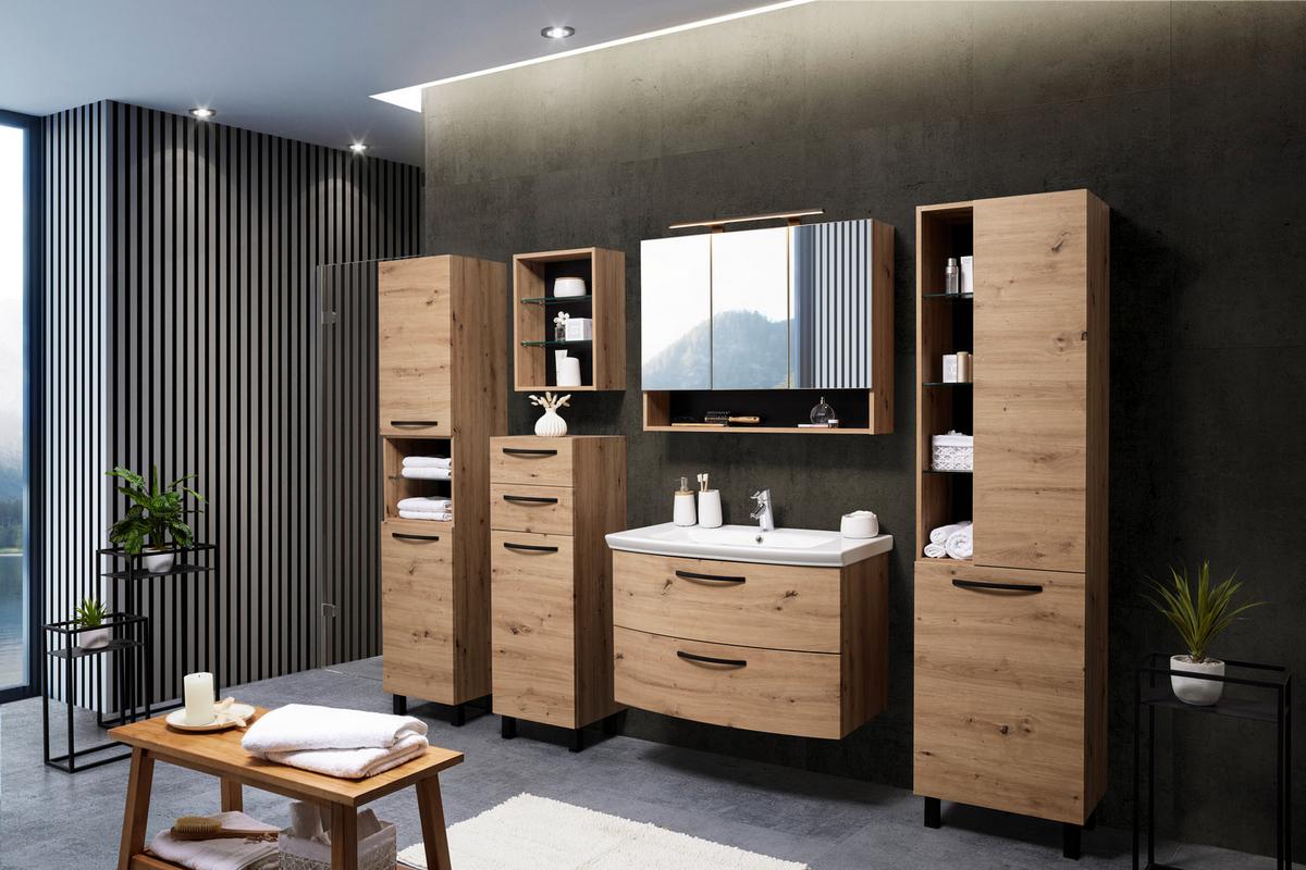 Vysoká skrinka FLORENZ -EXKLUSIV- - čierna/dub artisan, Modern, kov/kompozitné drevo (40/180/190/35cm) - Mömax