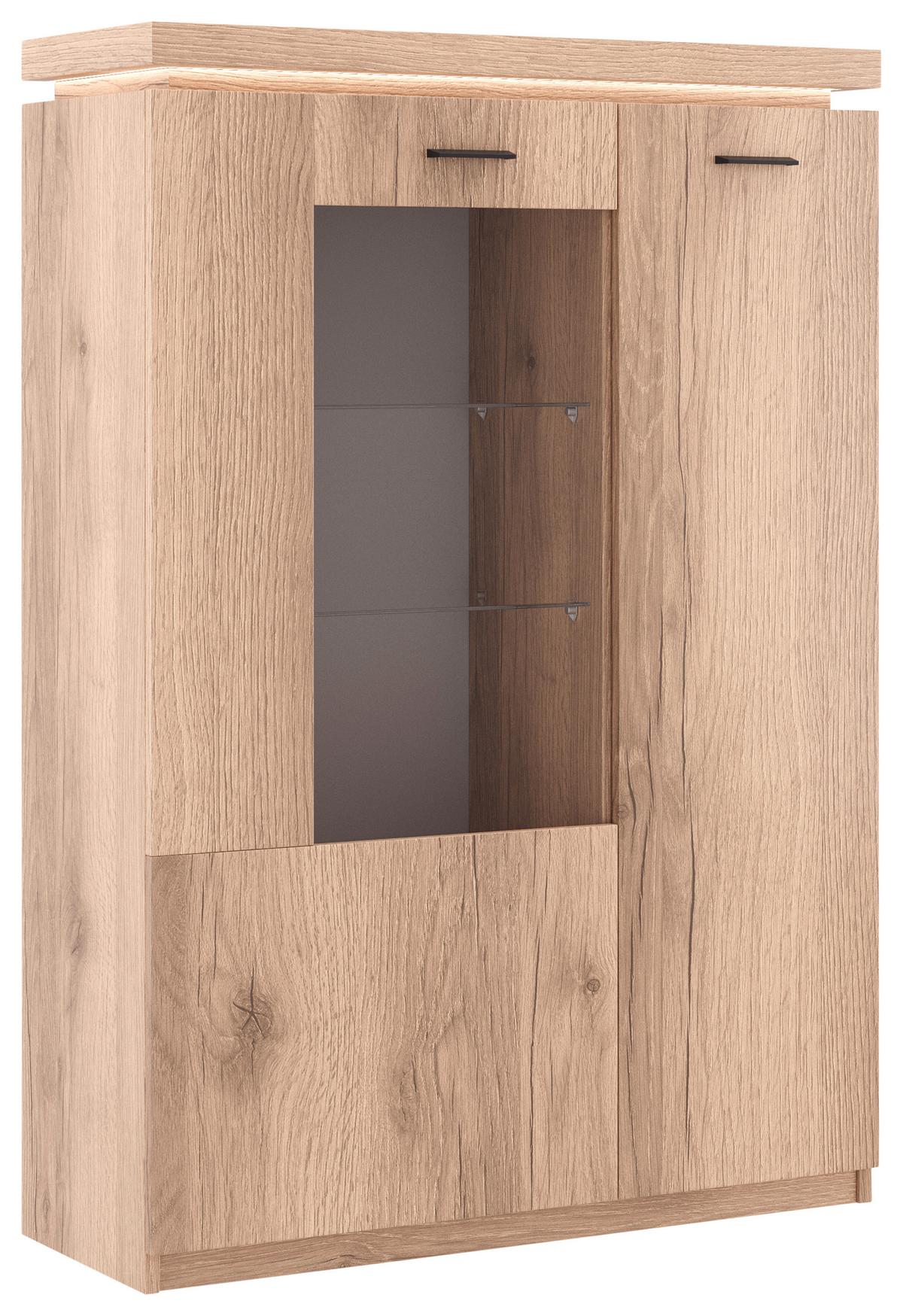 Wohnkombination Modern 4 -Teilig. mit Led Vanvouver, Eiche Dekor - Eichefarben, MODERN, Glas/Holzwerkstoff (342/198/44cm)