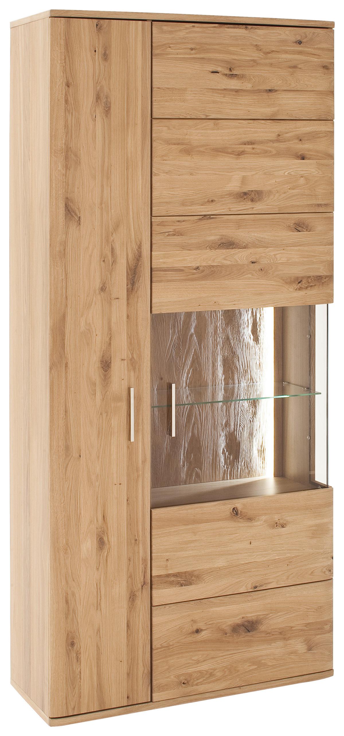 Vitrine Santori B: 90 cm teilmassiv Eichefarben - Eichefarben/Schwarz, Design, Glas/Holz (90/208/37cm) - Livetastic