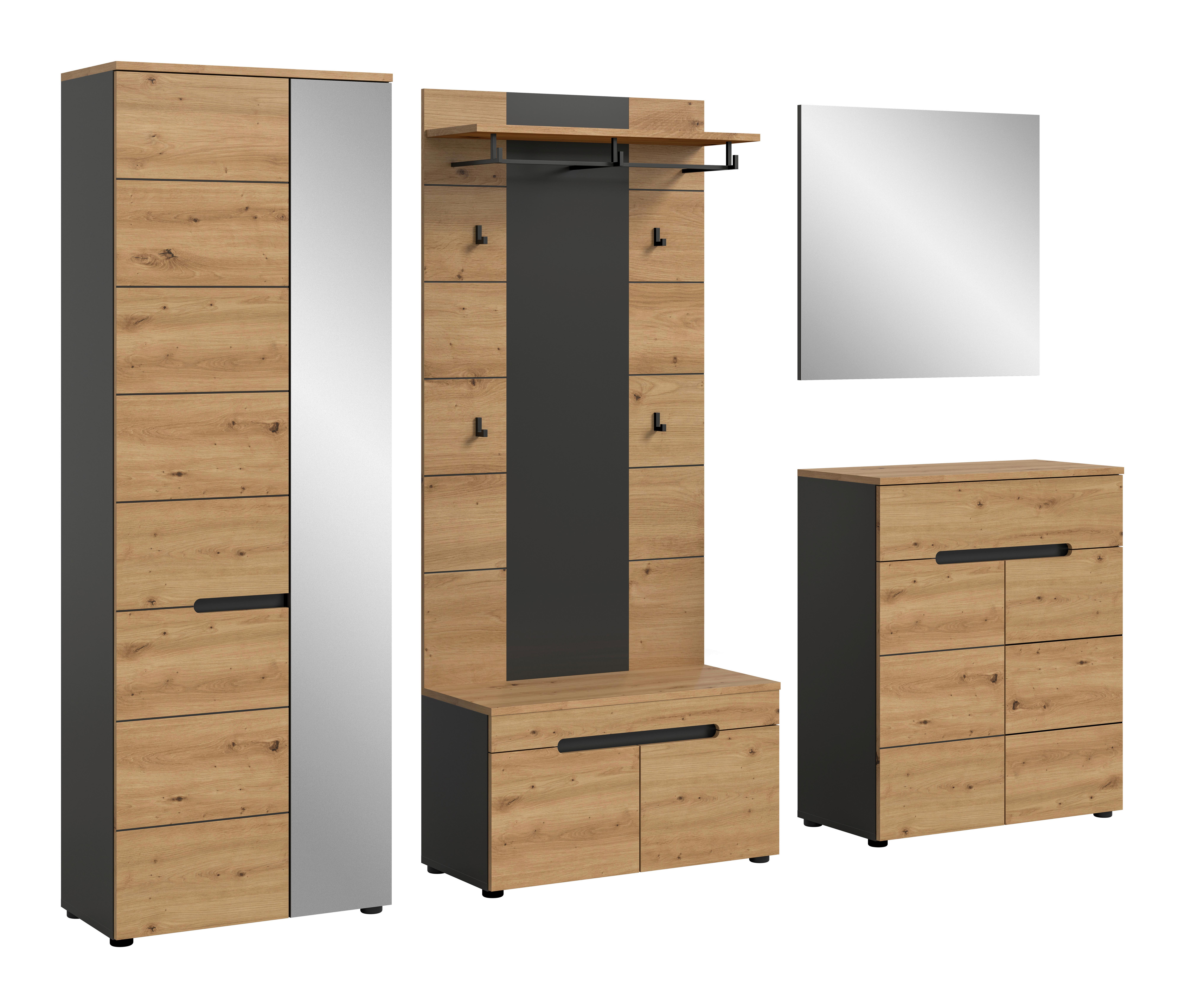 Gasrderobe Canu 5-teilig Eiche Artisan/grau B: 255 Cm - Eiche Artisan, Design, Holzwerkstoff (255/190/37cm) - Livetastic