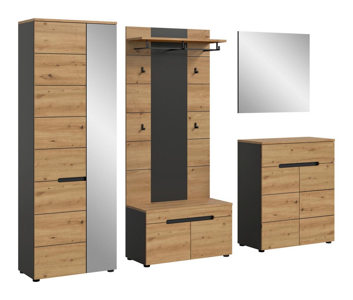 Gasrderobe Canu 5-teilig Eiche Artisan/grau B: 255 Cm - Eiche Artisan, Design, Holzwerkstoff (255/190/37cm) - Livetastic