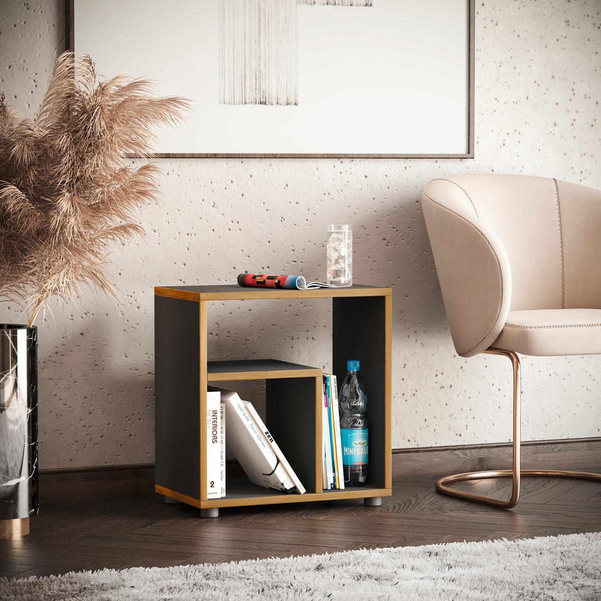 Beistelltisch Zeito Anthrazit/Honigeiche B: 55 cm - Honigeiche/Anthrazit, Design, Holzwerkstoff/Kunststoff (50/55/30cm) - MID.YOU