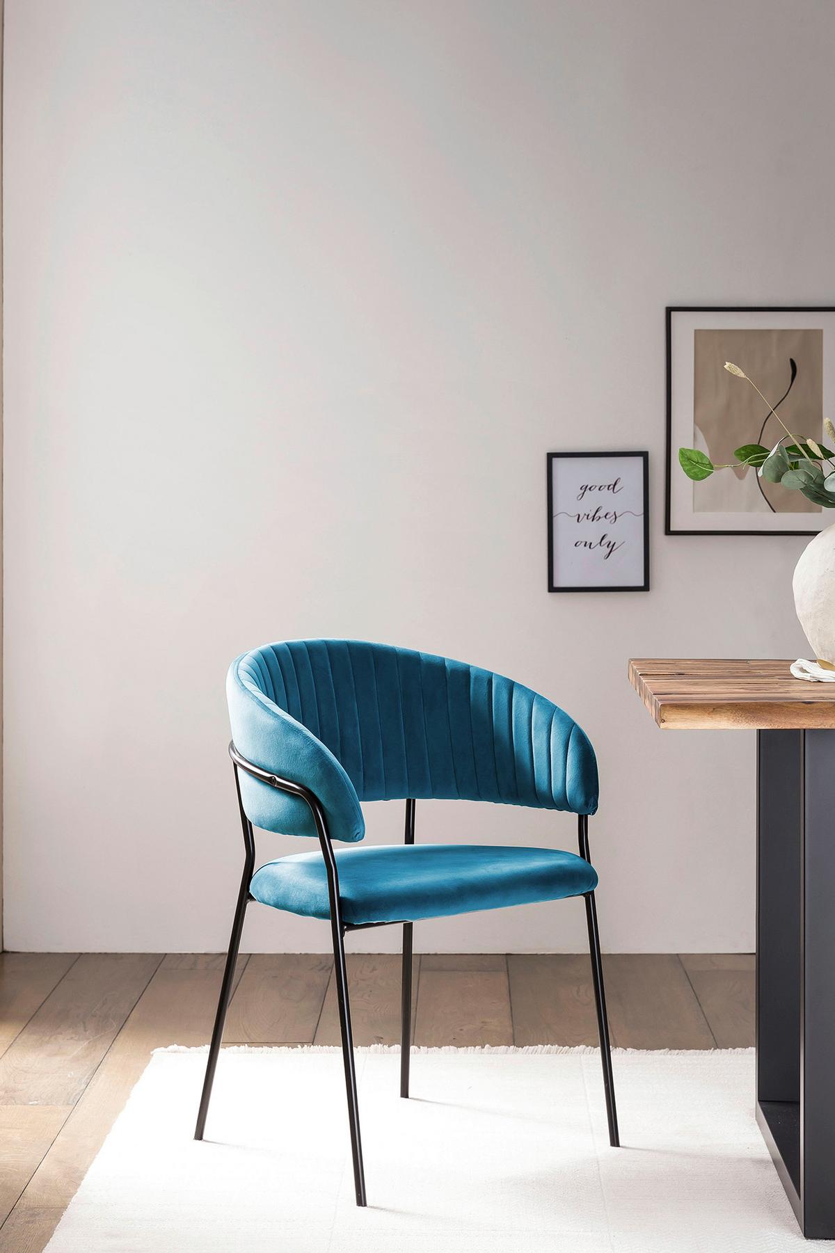 Armlehnstuhl Türkis B: 55 Cm - Türkis/Schwarz, MODERN, Textil/Metall (55/80/50cm) - Livetastic