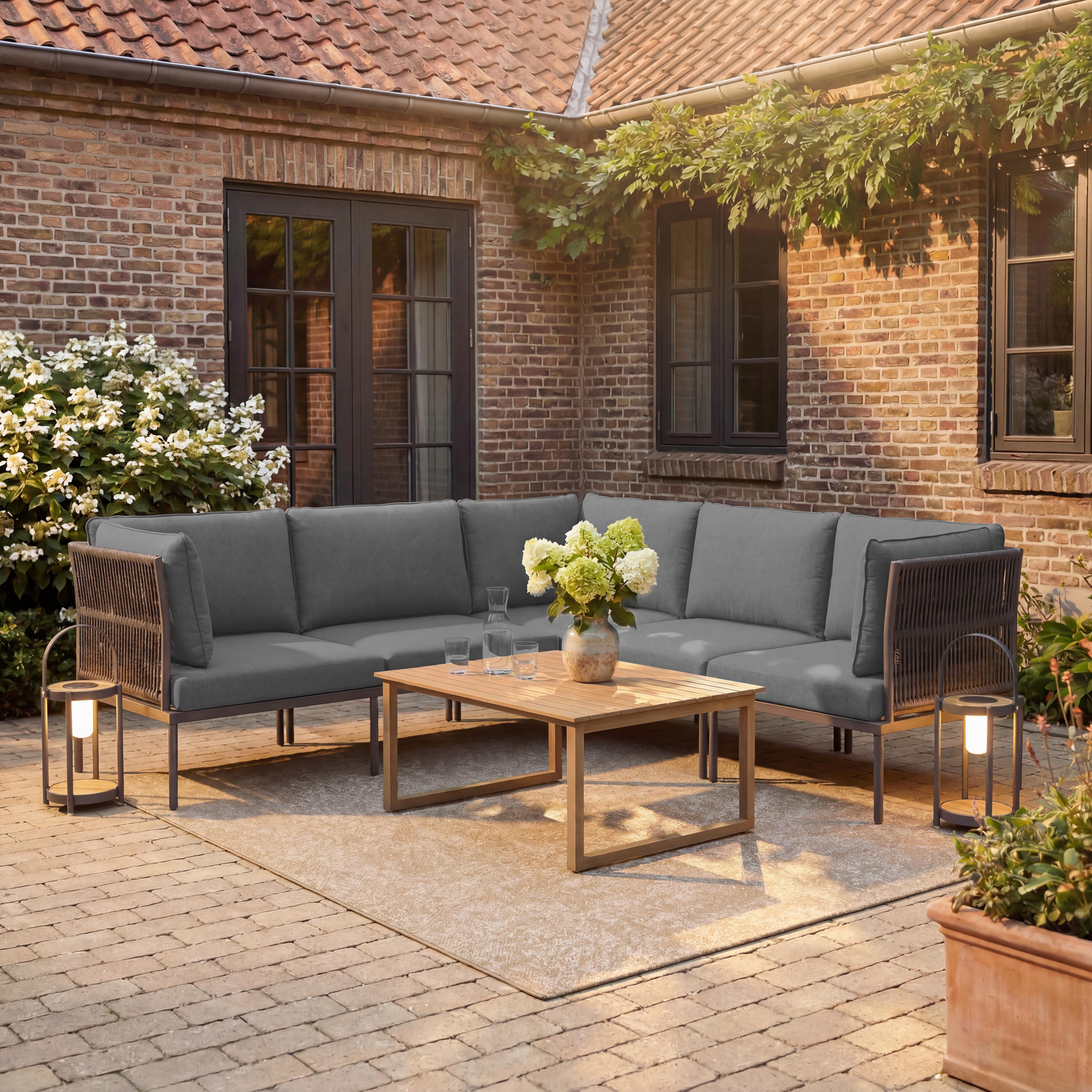 TERASOVÁ SEDACÍ SOUPRAVA ELORA - světle šedá/přírodní barvy, Moderní, kov/textil (223/75/74cm) - Bessagi Garden