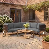TERASOVÁ SEDACÍ SOUPRAVA ELORA - světle šedá/přírodní barvy, Moderní, kov/textil (223/75/74cm) - Bessagi Garden
