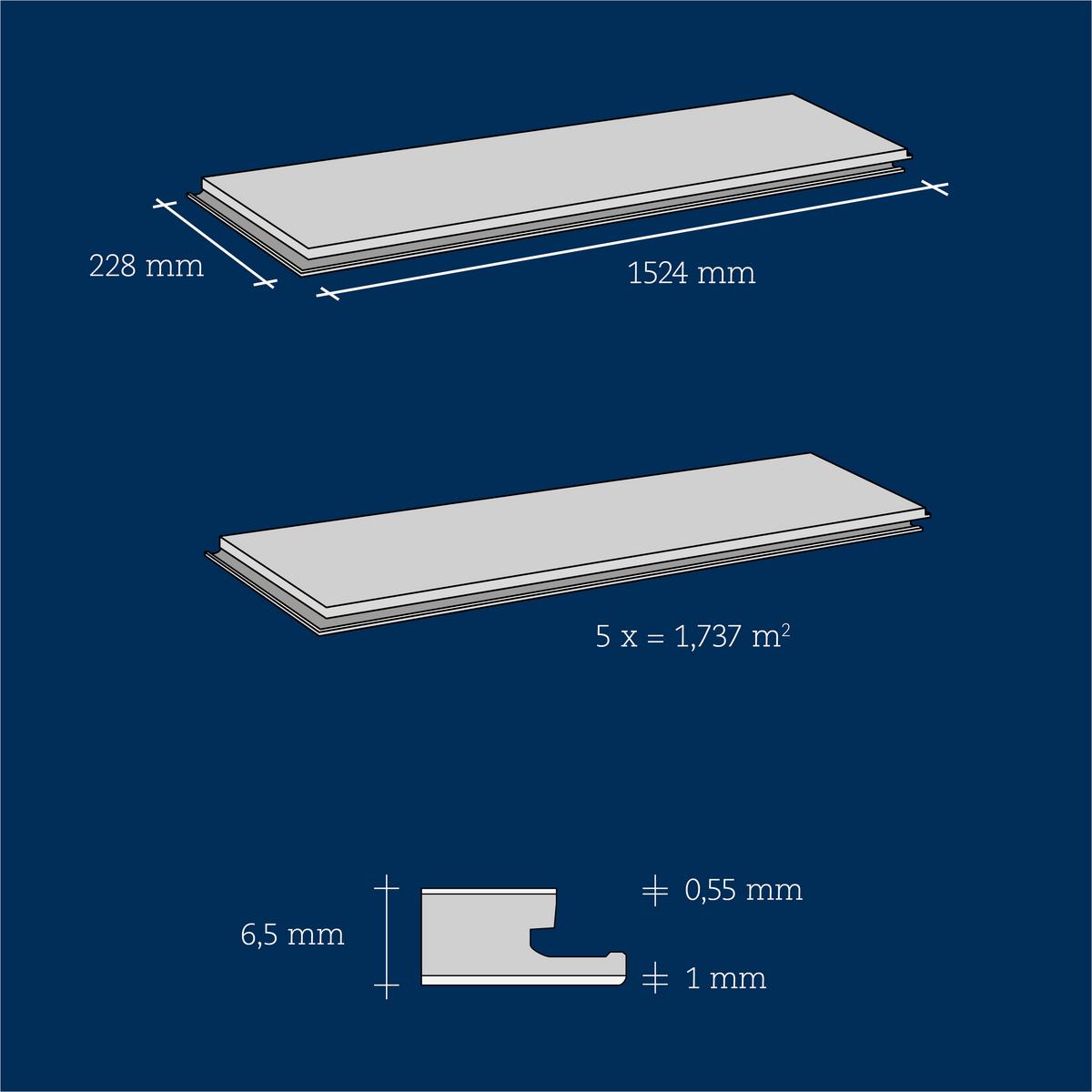 Designboden Eichefarben /Hellbraun Landhausdiele Stärke 6,5mm - Hellbraun/Eichefarben, Basics, Kunststoff (152.4/22.8/0.65cm)