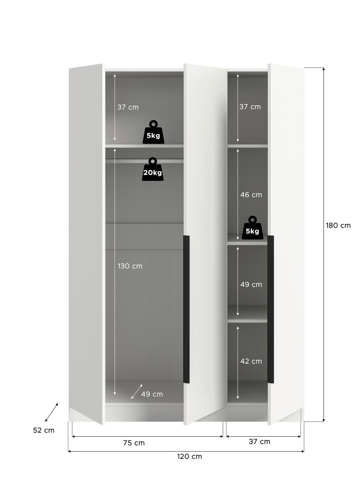 Drehtürenschrank Kopenhagen, Weiß B: 120 Cm - Weiß, MODERN, Holzwerkstoff (120/181/52cm) - MID.YOU