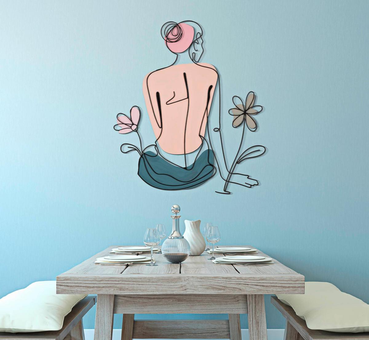 Wanddeko Lady W/ Flower Beige/graugrün/rosa B: 80 Cm - Beige/Rosa, Basics, Metall (80/90/1.3cm)