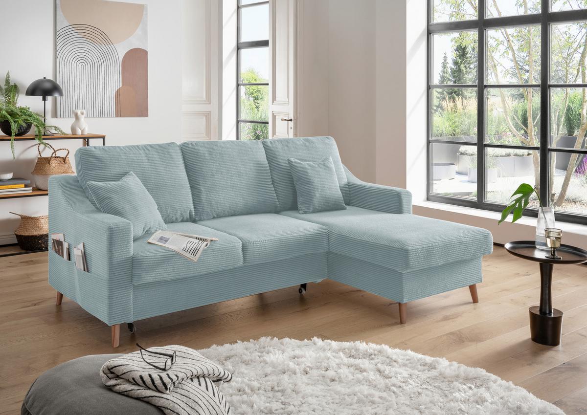 Ecksofa Valentina - Naturfarben/Hellblau, Design, Textil (228/150cm) - P & B