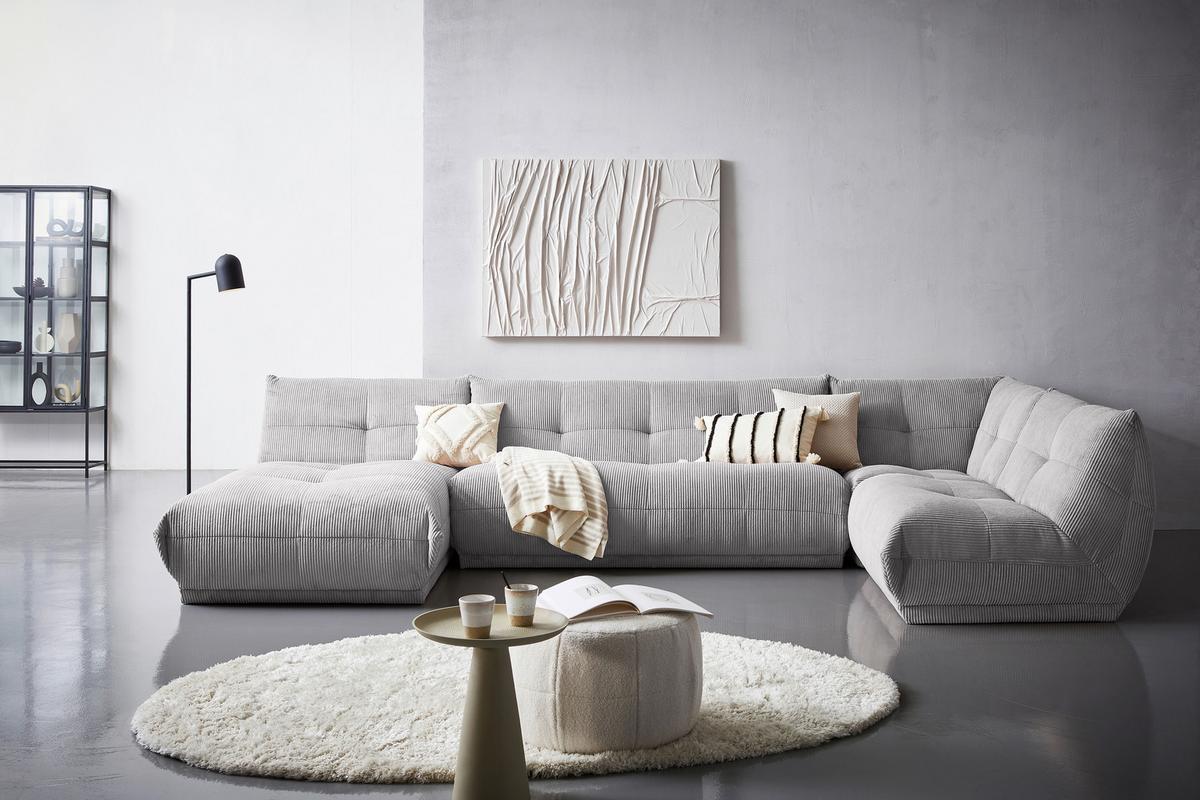 Wohnlandschaft Giselle Grau Cord - Grau, Trend, Textil (185/390/210cm) - Livetastic