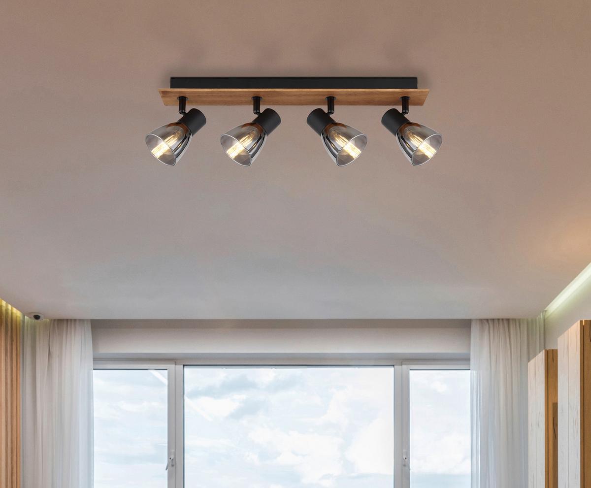 Strahler 54307-4w - Dunkelbraun/Schwarz, Natur, Glas/Holz (50/7/15,5cm) - Globo