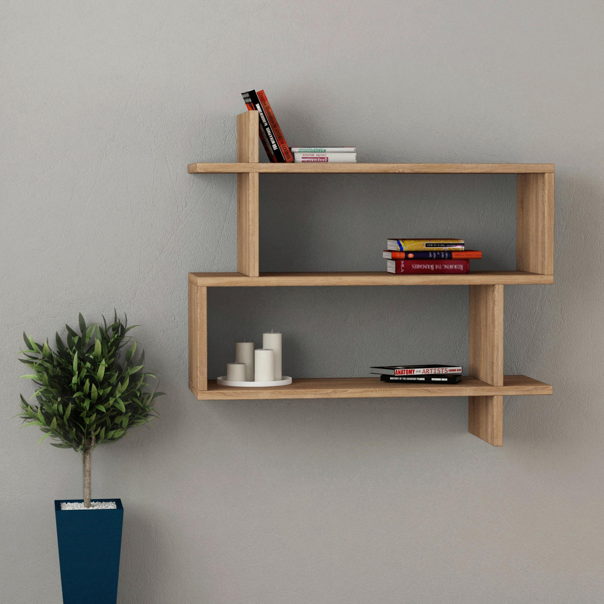 Wandregal Paralel Regal - Eichefarben, Design, Holzwerkstoff (70/65/22cm) - Livetastic