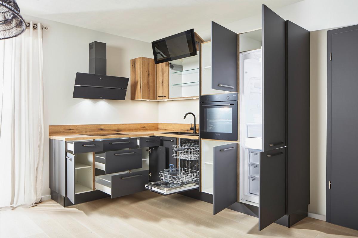 Eckküche Pn210/Pn100 - Erlefarben/Graphitfarben, Design, Holzwerkstoff (207/278cm) - Pino